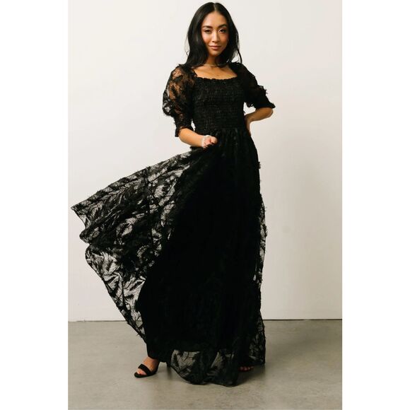 Baltic Born Dresses & Skirts - BALTIC BORN | NWT Paloma Smocked Feather Maxi Dress Black Formal Black Tie | 1X